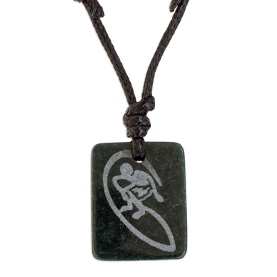Dark Green Jade Surfer Pendant Necklace from Guatemala