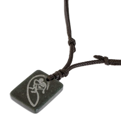 Jade pendant necklace, 'Surfer' - Dark Green Jade Surfer Pendant Necklace from Guatemala