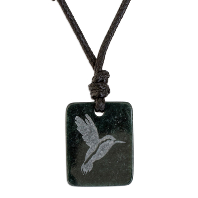 Jade pendant necklace, 'Gliding Hummingbird' - Dark Green Jade Hummingbird Pendant Necklace from Guatemala