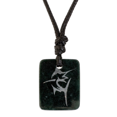 Swordfish Pendant Necklace in Dark Green Jade from Guatemala