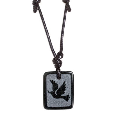 Jade pendant necklace, 'Peaceful Dove' - Dove Pendant Necklace in Dark Green Jade from Guatemala