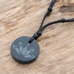 Jade pendant necklace, 'Revered Lotus' - Dark Green Jade Lotus Flower Pendant Necklace from Guatemala