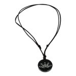 Jade pendant necklace, 'Revered Lotus' - Dark Green Jade Lotus Flower Pendant Necklace from Guatemala