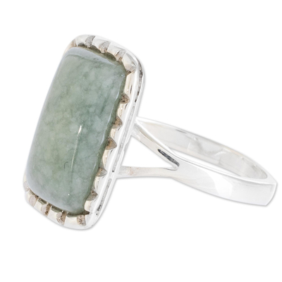 Jade cocktail ring, 'Subtle in Apple Green' - Square Cut Apple Green Jade Cocktail Ring from Guatemala