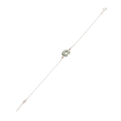 Jade pendant bracelet, 'Eternity in Apple Green' - Apple Green Jade Circle Pendant Bracelet from Guatemala