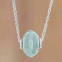 Jade pendant necklace, 'Fortune in Apple Green' - Rounded Apple Green Jade Pendant Necklace from Guatemala