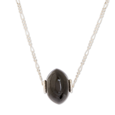 Rounded Black Jade Pendant Necklace from Guatemala
