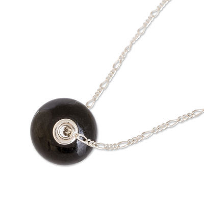 Jade pendant necklace, 'Fortune in Black' - Rounded Black Jade Pendant Necklace from Guatemala