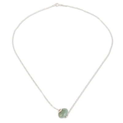 Jade pendant necklace, 'Continuity in Apple Green' - Mini Apple Green Jade Pendant Necklace from Guatemala