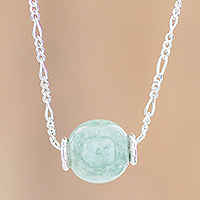 Jade pendant necklace, 'Revolutions in Apple Green' - Apple Green Jade Bead Pendant Necklace from Guatemala