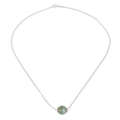 Jade pendant necklace, 'Revolutions in Apple Green' - Apple Green Jade Bead Pendant Necklace from Guatemala