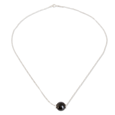 Jade pendant necklace, 'Revolutions in Black' - Black Jade Bead Pendant Necklace from Guatemala