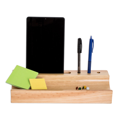 Schreibtisch-Organizer aus Holz - Handgefertigter Schreibtisch-Organizer mit Telefonhalter
