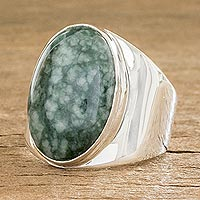 Men's jade ring, 'Truth and Life in Light Green'
