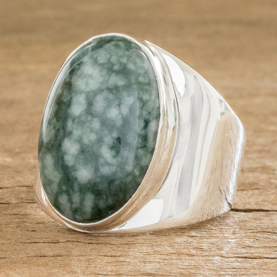 Men's jade ring, 'Truth and Life in Light Green' - Jade Ring for Men