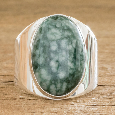 Men's jade ring, 'Truth and Life in Light Green' - Jade Ring for Men