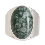 Men's jade ring, 'Truth and Life in Light Green' - Jade Ring for Men