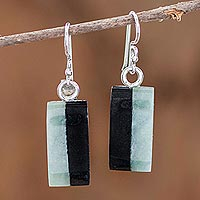 Jade dangle earrings, 'Day and Night Meadow' - Dual Green and Black Jade Dangle Earrings from Guatemala