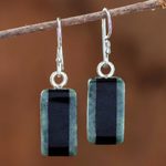 Jade dangle earrings, 'Black Forest Road' - Striped Dark Green and Black Jade Earrings from Guatemala