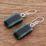 Jade dangle earrings, 'Black Forest Road' - Striped Dark Green and Black Jade Earrings from Guatemala