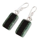 Jade dangle earrings, 'Black Forest Road' - Striped Dark Green and Black Jade Earrings from Guatemala