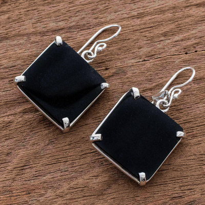 Jade-Ohrringe - Ohrringe aus schwarzer Jade und Silber im Quadratschliff aus Guatemala