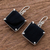 Jade dangle earrings, 'Black Abstractions' - Square Cut Black Jade and Silver Earrings from Guatemala (image 2b) thumbail
