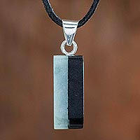 Jade pendant necklace, 'Day and Night Meadow' - Dual Green and Black Jade Pendant Necklace from Guatemala