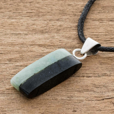Jade pendant necklace, 'Day and Night Meadow' - Dual Green and Black Jade Pendant Necklace from Guatemala