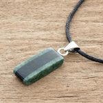 Jade pendant necklace, 'Black Forest Road' - Striped Green and Black Jade Pendant Necklace from Guatemala