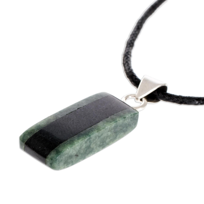 Jade pendant necklace, 'Black Forest Road' - Striped Green and Black Jade Pendant Necklace from Guatemala