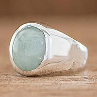 Men's jade dome ring, 'Justice in Apple Green' - Men's Apple Green Jade Ring from Guatemala