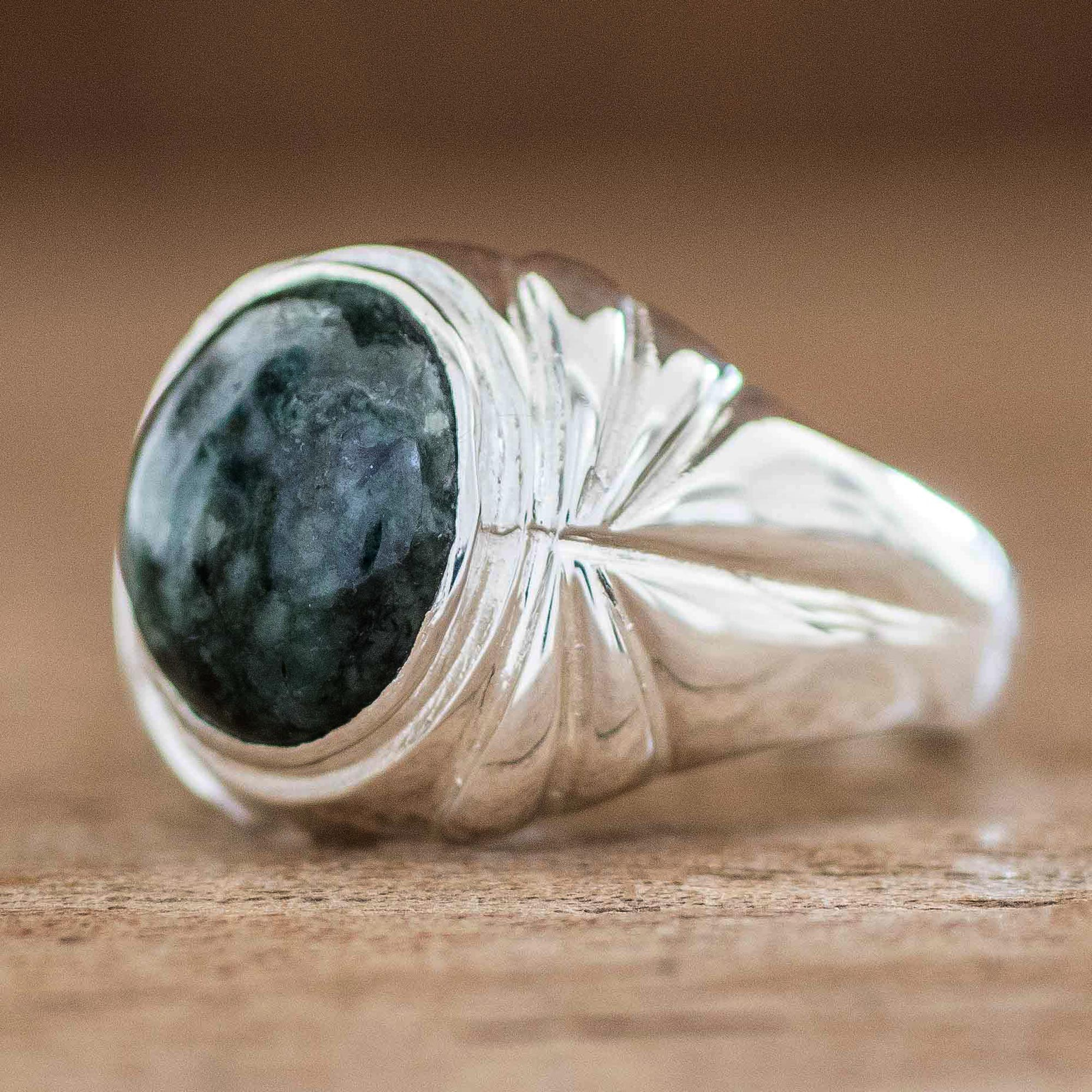 Art Deco Ring for Men 925 Silver with Natural Stone | JFM Jade