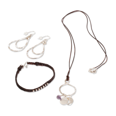 Leather and Fine Silver Jewelry Set (3 Pieces)