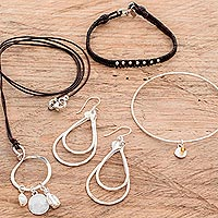 Fine silver and cultured pearl jewelry set, 'Touch of Love' (4 pieces) - Hand Crafted Jewelry Set with Fine Silver (4 Pieces)