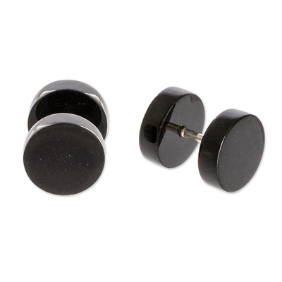 Jade stud earrings, 'Dark Sierra' - Unisex Jade Faux Ear Plug Stud Earrings
