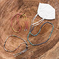 Beaded face mask lanyards, 'Changing Colors' (set of 3) - Colorful Beaded Face Mask Lanyards (Set of 3)