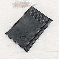 Leather card wallet, 'Necessities in Black' - Black Leather Card Wallet