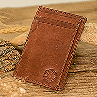 Leather card wallet, 'Necessities in Brown'