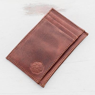 Leather card wallet, 'Necessities in Brown' - Hand Crafted Brown Leather Card Wallet