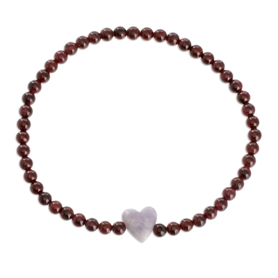 Garnet and jade beaded bracelet, 'Tender Heart' - Lilac Jade and Garnet Bracelet