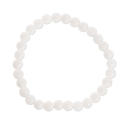 Stretch-Armband aus Jadeperlen, „White Whisper“ – Perlenarmband aus weißer Jade