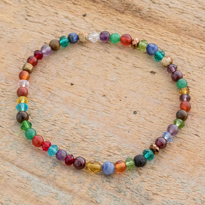 Multi-gemstone beaded stretch bracelet, Everyday Rainbow