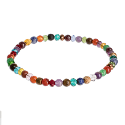 Multi-gemstone beaded stretch bracelet, 'Everyday Rainbow' - Handmade Beaded Multicolored Bracelet