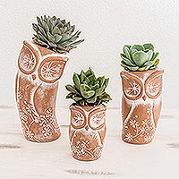 Ceramic planters, Owl Trio (set of 3)