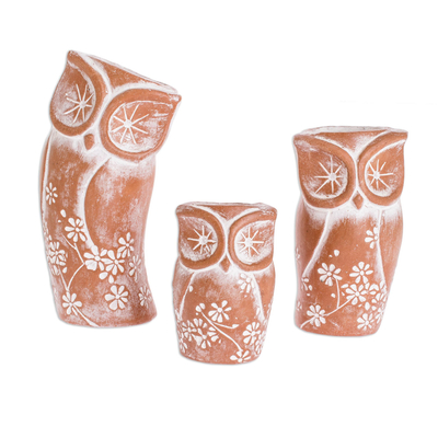 Keramik-Pflanzgefäße, 'Owl Trio' (3er-Set) - Handgefertigte Eule Pflanzgefäße (Satz von 3)