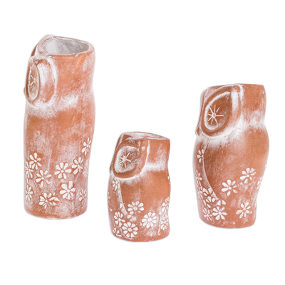 Ceramic planters, 'Owl Trio' (set of 3) - Handmade Owl Planters (Set of 3)