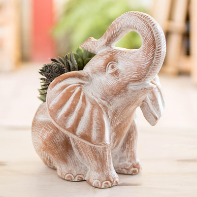 Jardinera de cerámica - Jardinera elefante de cerámica marrón