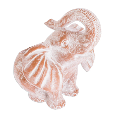 Pflanzgefäß aus Keramik, 'Trompetender Elefant in Braun' - Brauner Keramik Elefant Pflanzer