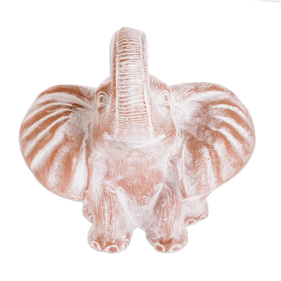 Ceramic planter, 'Trumpeting Elephant in Brown' - Brown Ceramic Elephant Planter
